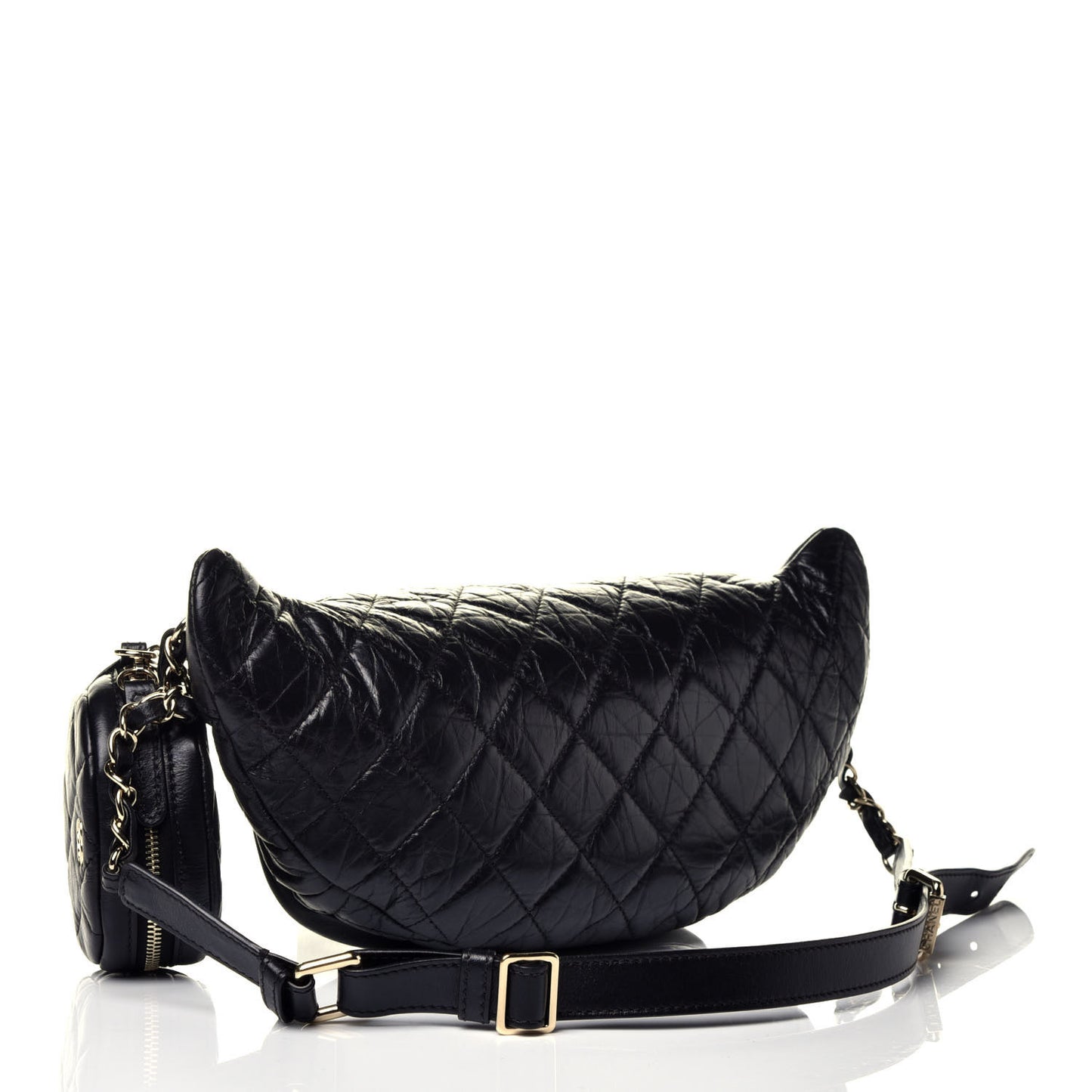Aged Calfskin Quilted Waist Bag With Coin Purse Black
