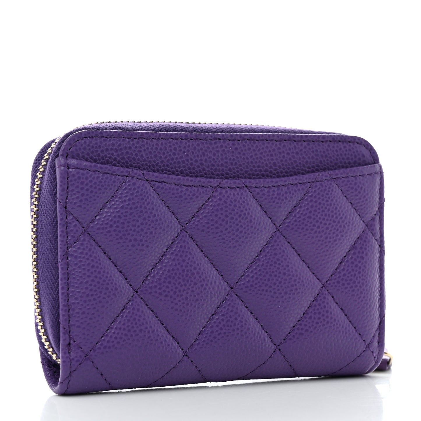 Caviar Quilted Zip Around Coin Purse Wallet Purple