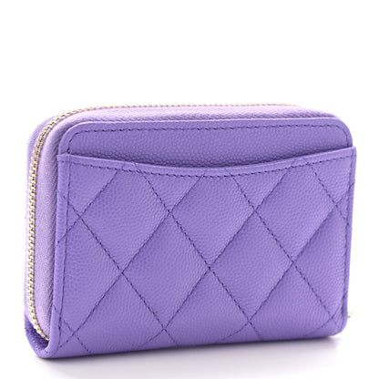 Chanel Caviar Quilted Zip Around Coin Purse Wallet Purple 3 of 7