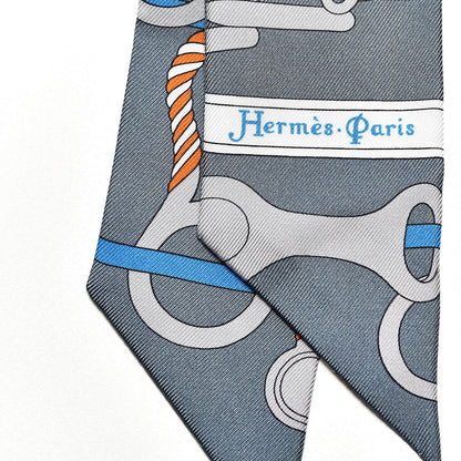Hermes Silk Panoplie Equestre Twilly Gris Bleuete Blanc 2 of 4
