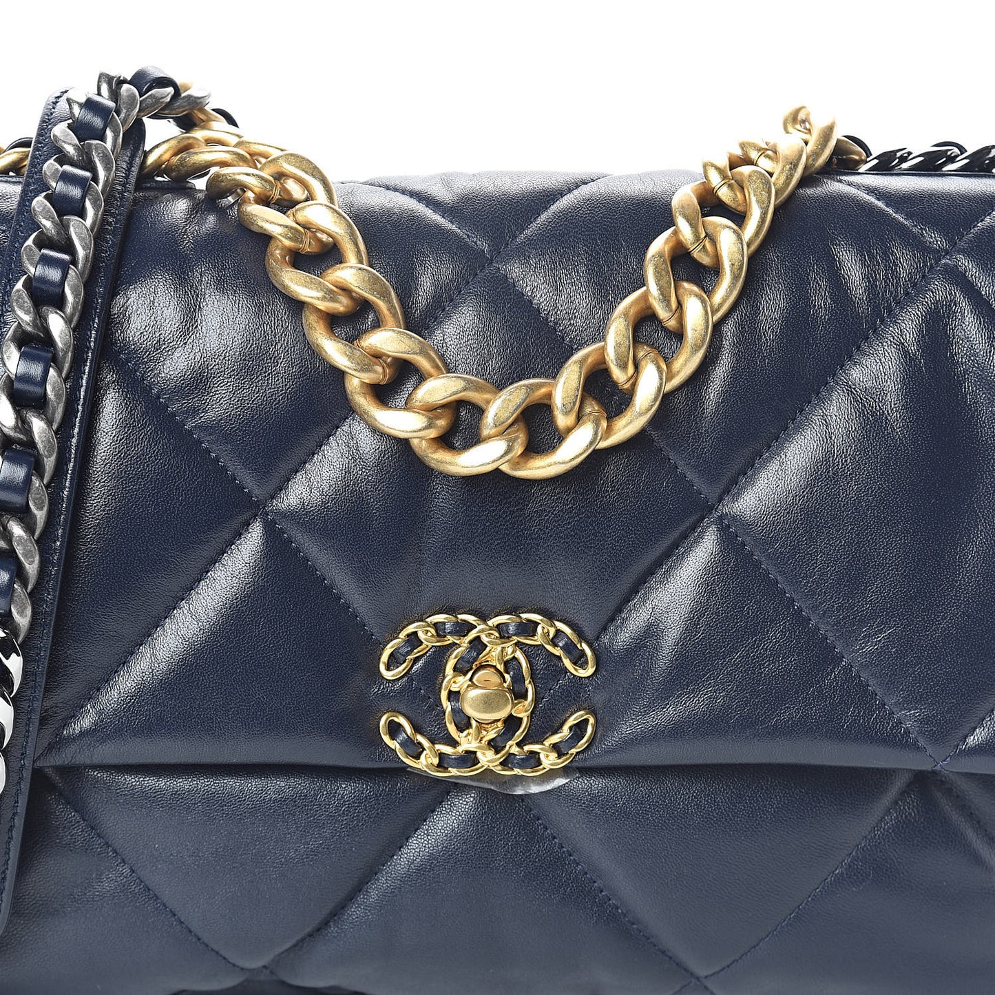 Goatskin Quilted Large 19 Flap Navy Blue