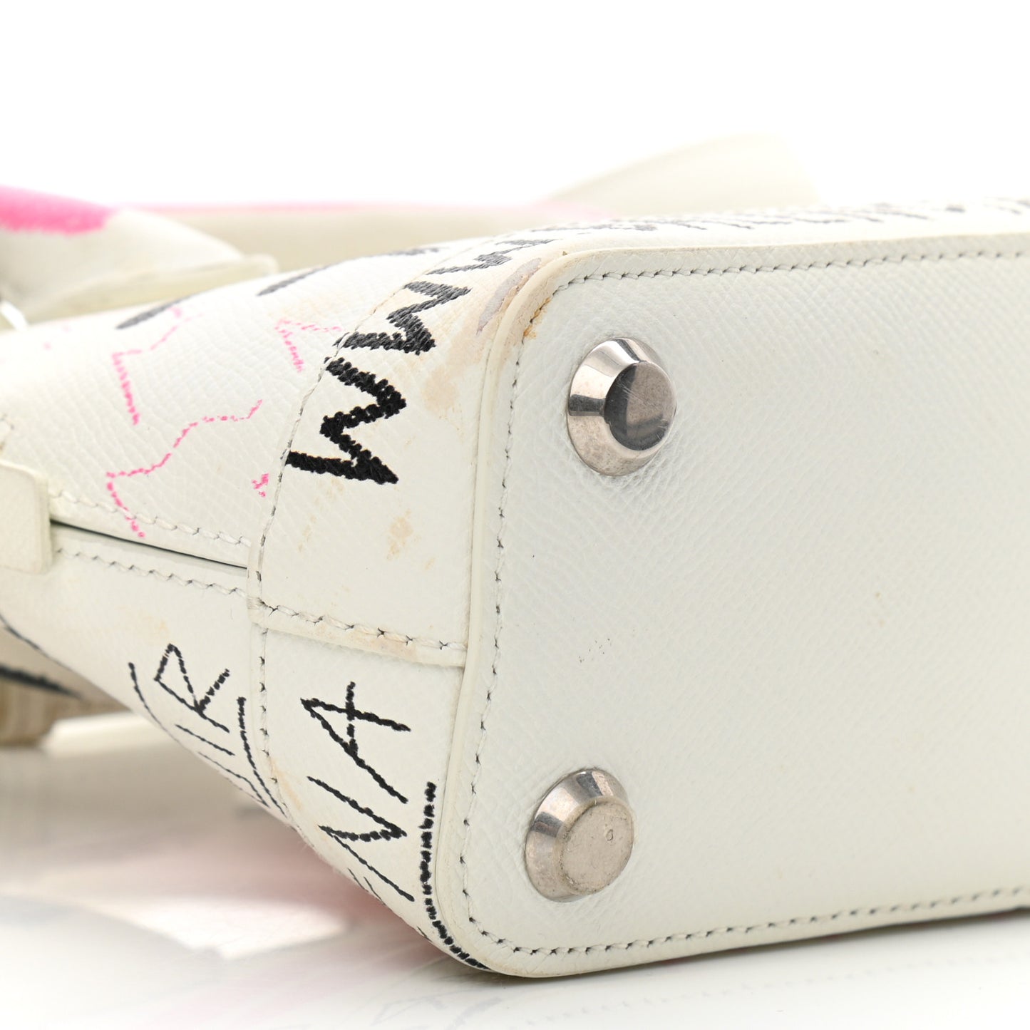 Grained Calfskin Graffiti Print XXS Ville Top Handle Bag White