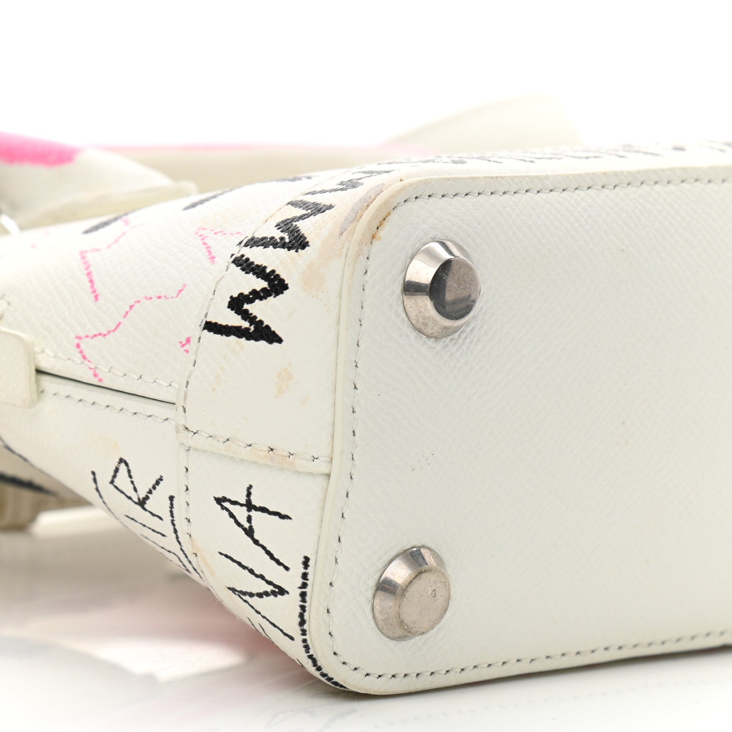Balenciaga Grained Calfskin Graffiti Print XXS Ville Top Handle Bag White 9 of 12