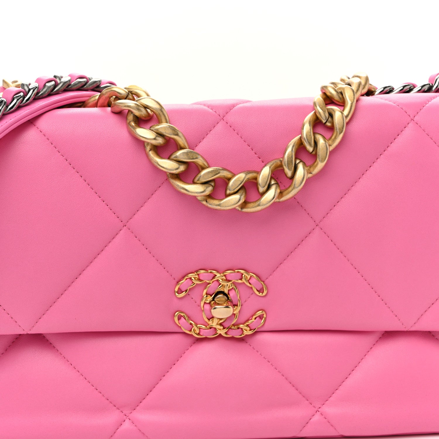 Chanel Lambskin Quilted Large Chanel 19 Flap Neon Pink 8 of 10