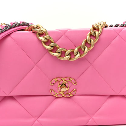 Chanel Lambskin Quilted Large Chanel 19 Flap Neon Pink 8 of 10