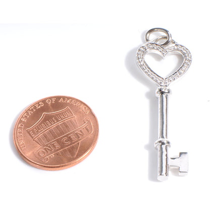 Tiffany 18k White Gold and Diamond Mini Heart Key Pendant 3 of 6