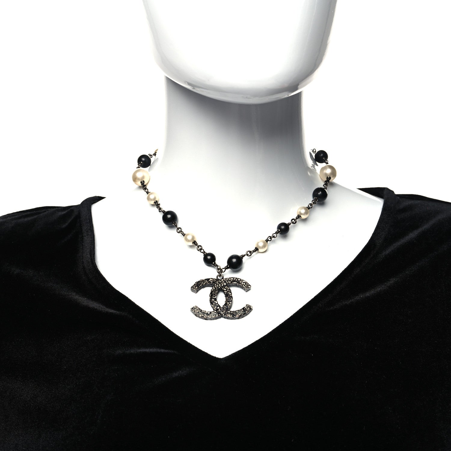 Chanel Ruthenium Beaded CC Short Necklace Black 2 of 5