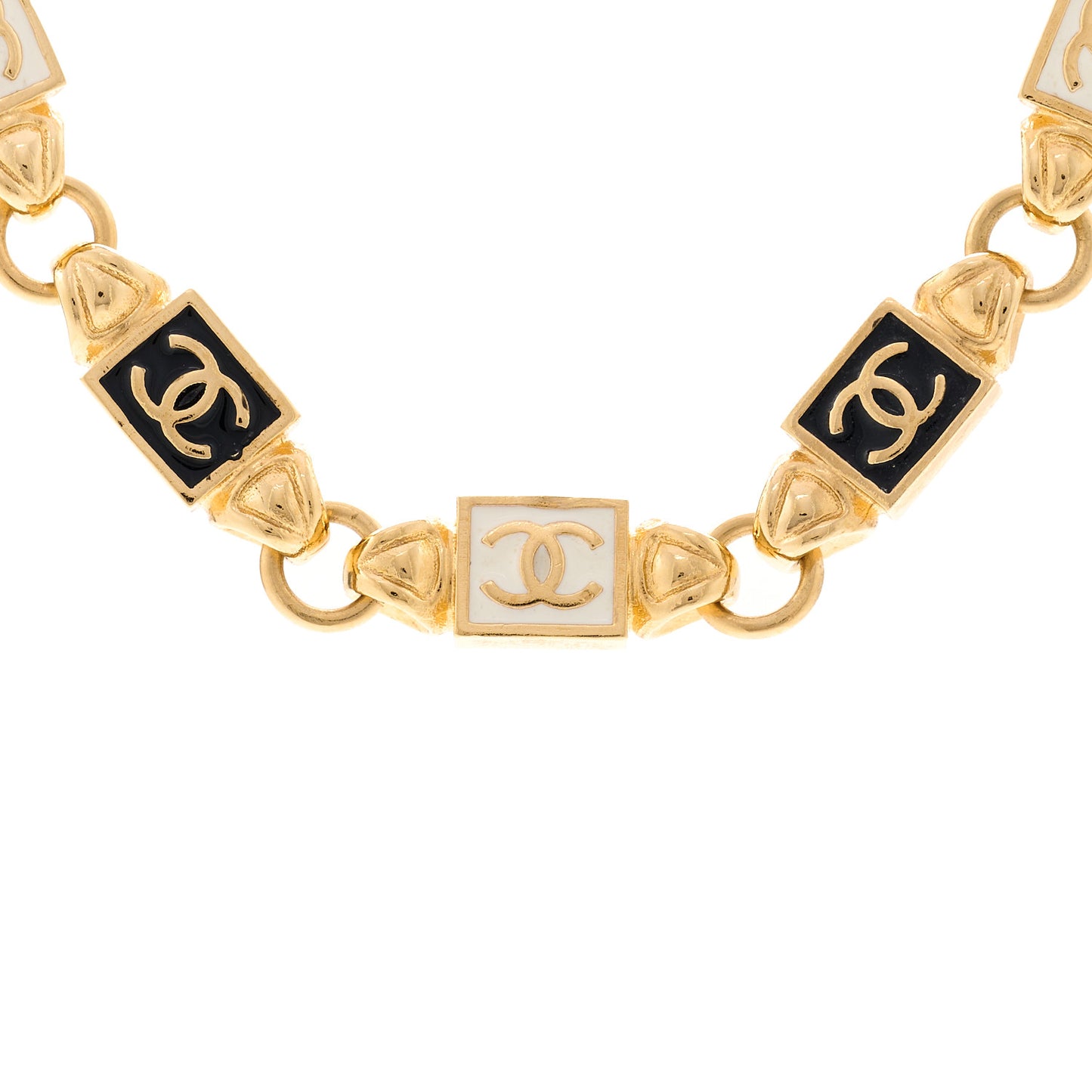Metal Enamel CC Squares Choker Gold White Black