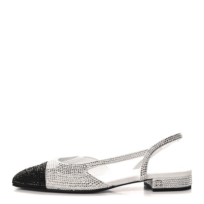 Chanel Strass Grosgrain Cap Toe CC Slingback Flats 38 Silver Black 1 of 9