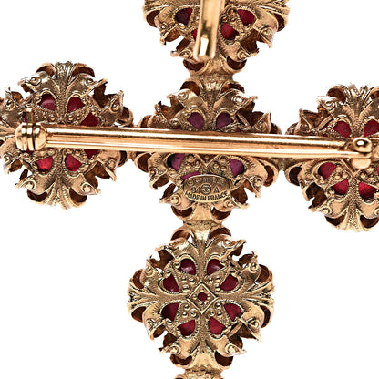 Chanel Gripoix Crystal Cross Brooch Burgundy Gold 3 of 3
