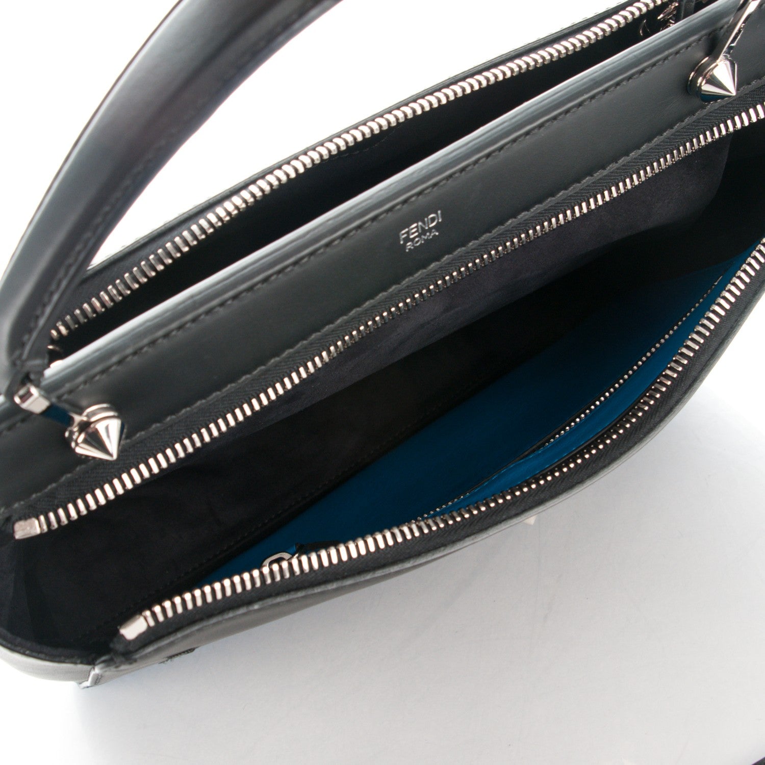 Fendi Vitello Baltico Dolce DotCom Satchel Black Blue Royal 5 of 8