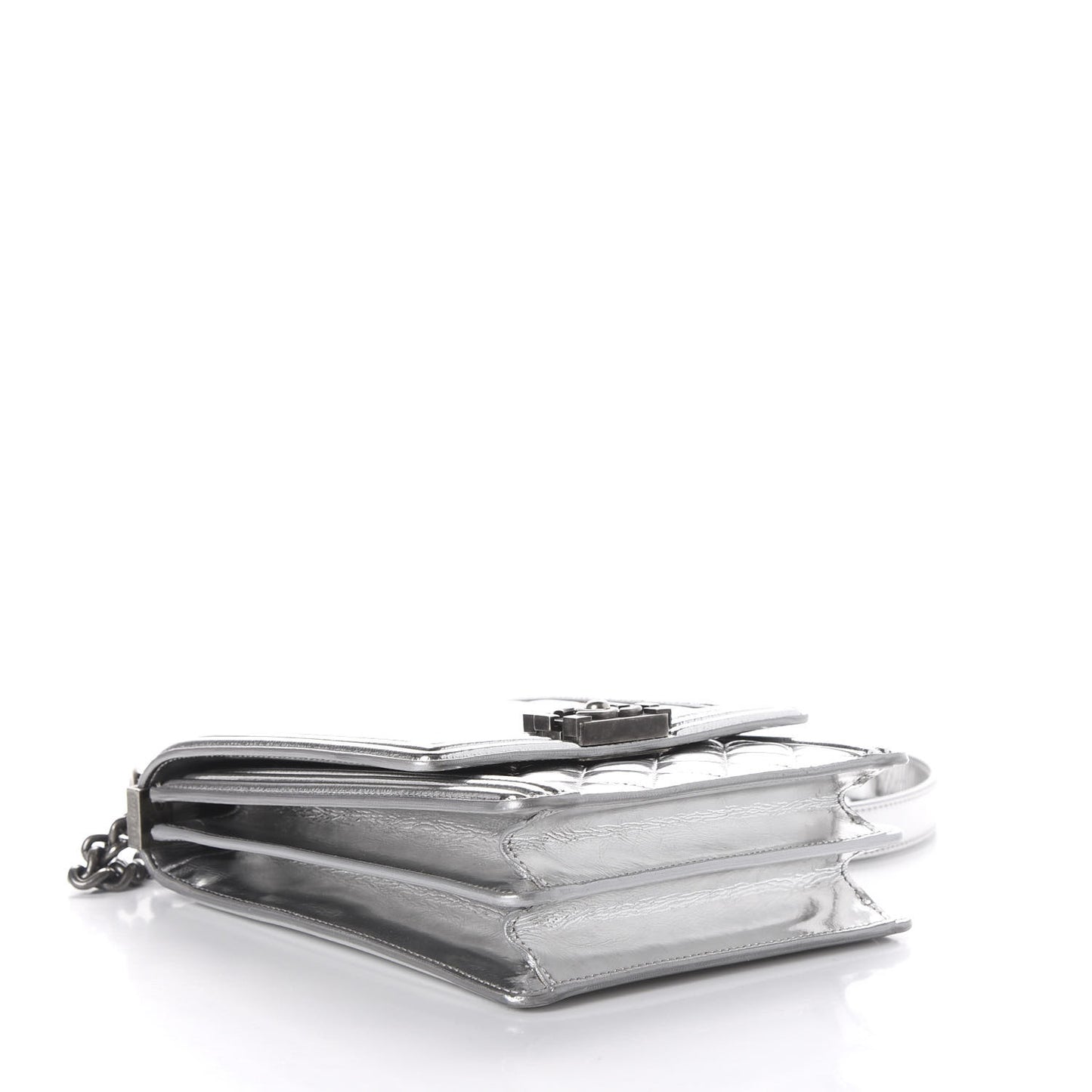 Metallic Goatskin Quilted North South Boy Flap Silver