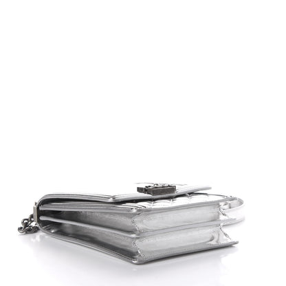 Chanel Metallic Goatskin Quilted North South Boy Flap Silver 3 of 10