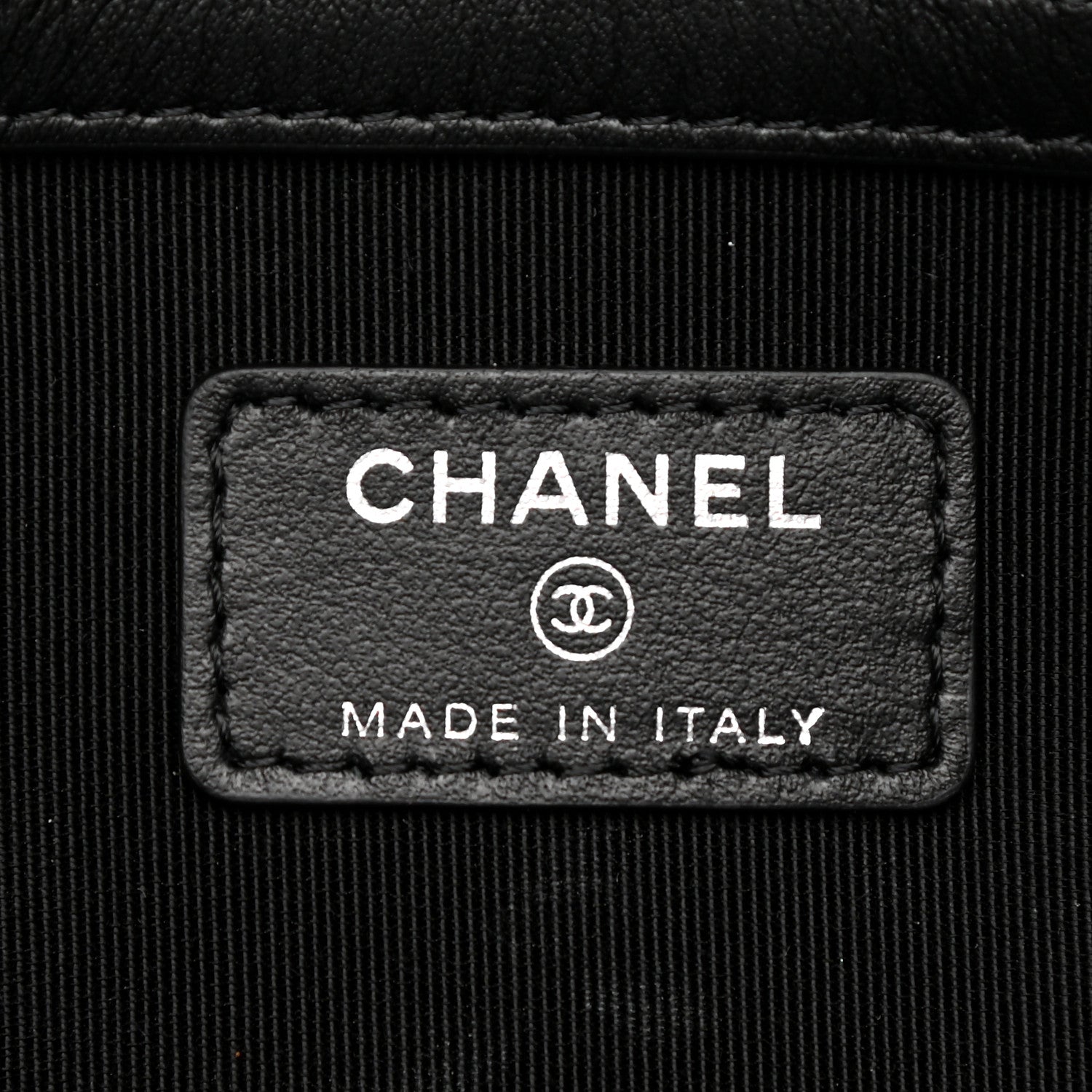 Chanel Coated Canvas Calfskin Camellia Printed Pouch Black Beige 6 of 7