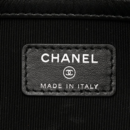 Chanel Coated Canvas Calfskin Camellia Printed Pouch Black Beige 6 of 7