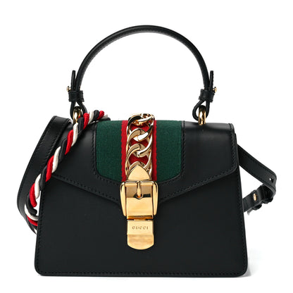 Gucci Calfskin Mini Sylvie Top Handle Bag Black 1 of 14