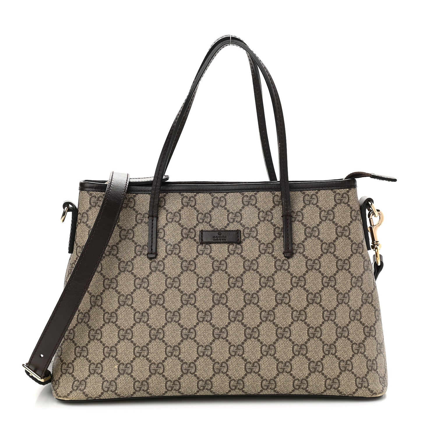 GG Supreme Monogram Small Zippered Tote Dark Brown