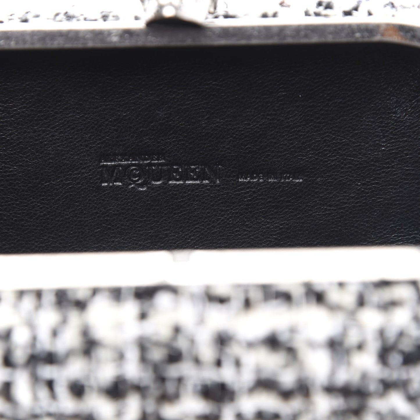 Tweed Calfskin Skull Box Clutch Black White