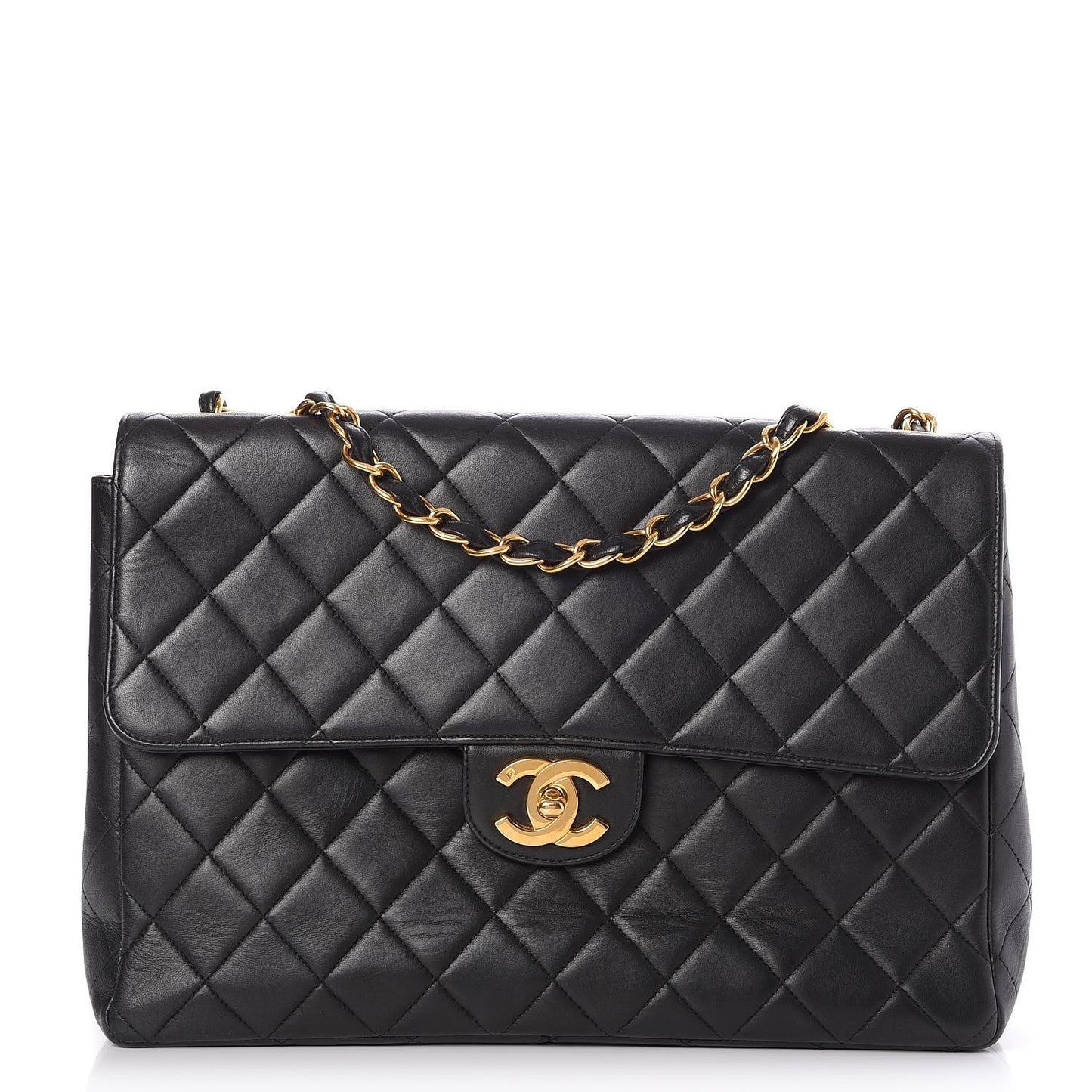 Lambskin Quilted Jumbo Single Flap Black