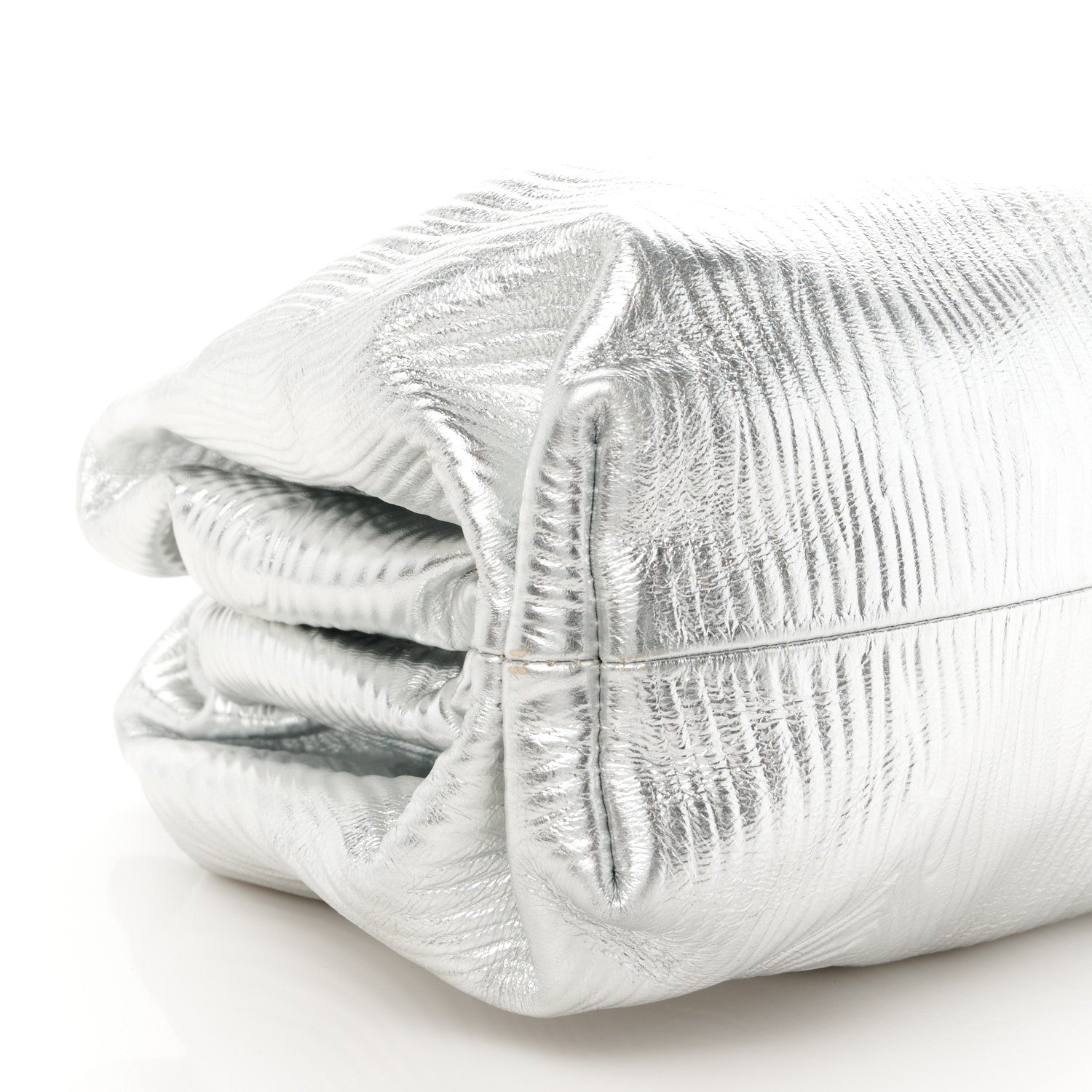 Bottega Veneta Metallic Bark Calfskin Embossed The Pouch Oversized Clutch Silver 9 of 10
