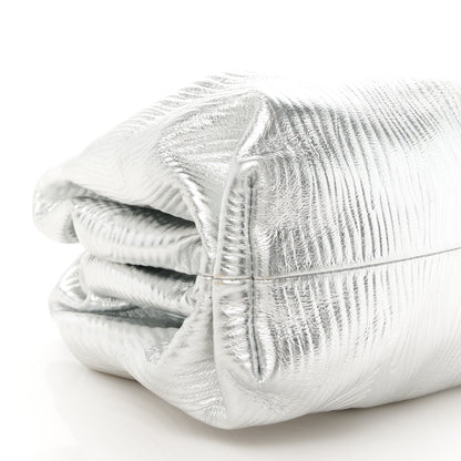 Bottega Veneta Metallic Bark Calfskin Embossed The Pouch Oversized Clutch Silver 9 of 10