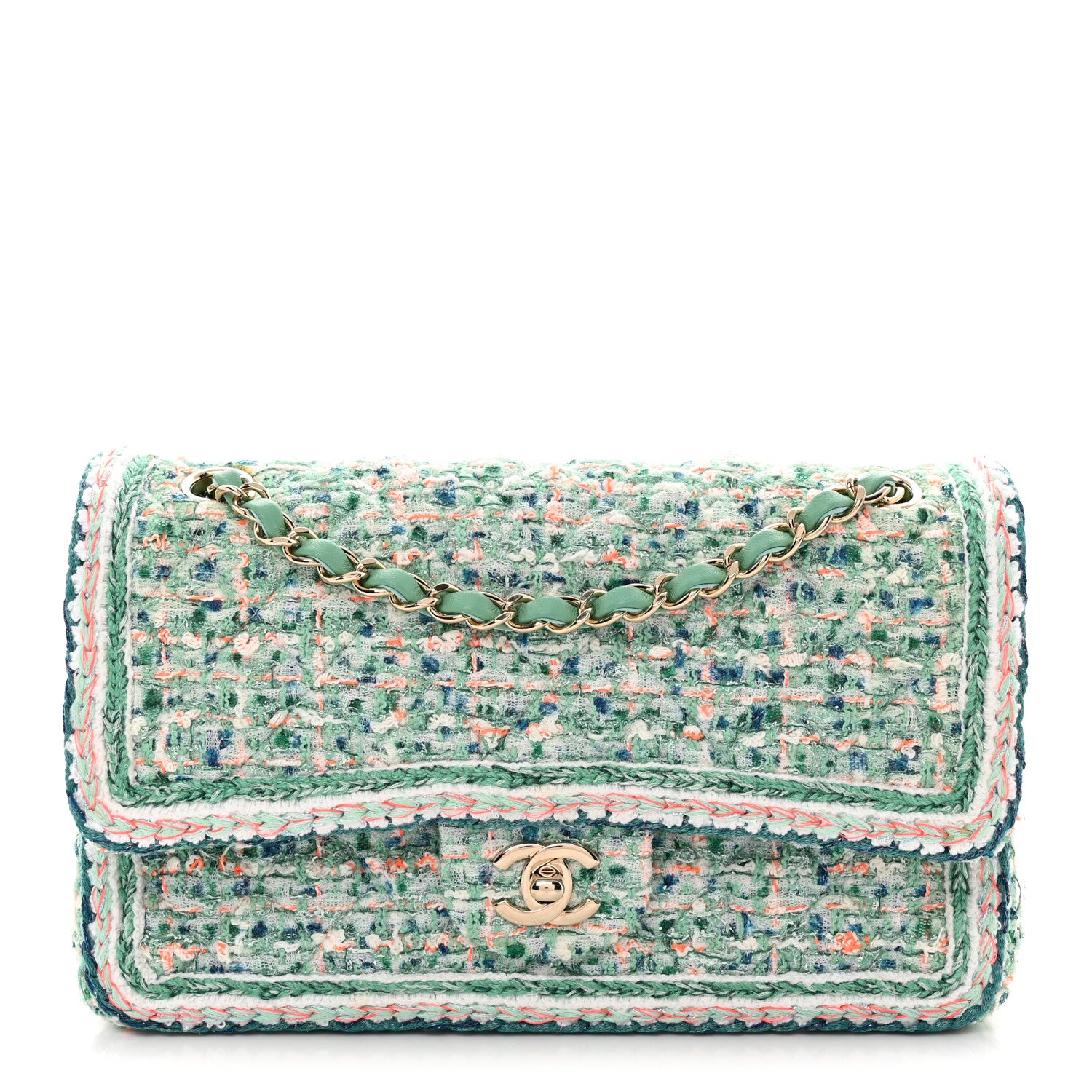 Chanel Tweed Braided Medium Flap Green Blue Multicolor 1 of 11
