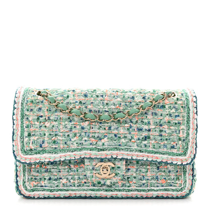 Chanel Tweed Braided Medium Flap Green Blue Multicolor 1 of 11
