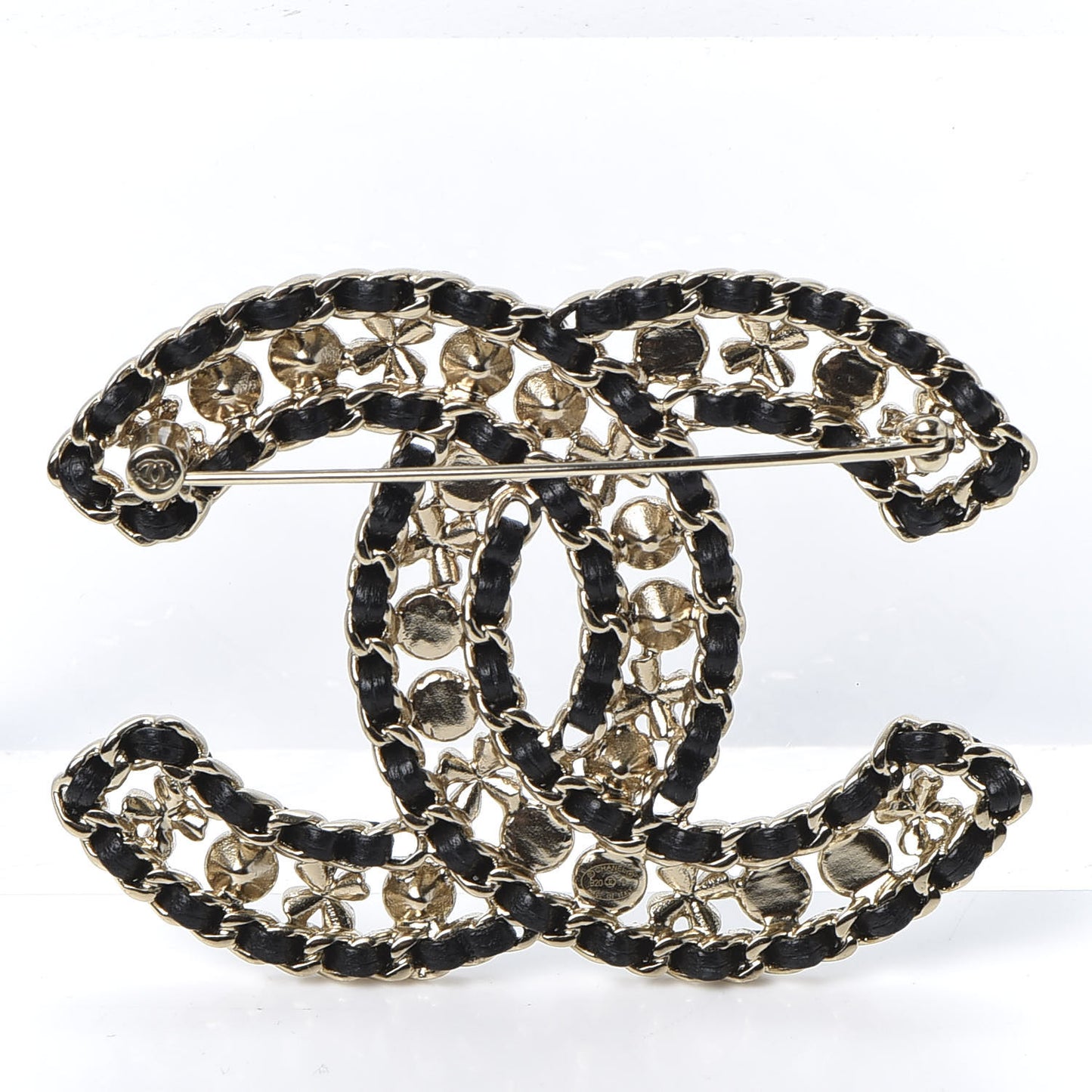 Metal Lambskin Crystal Sergeant Brooch Black Gold