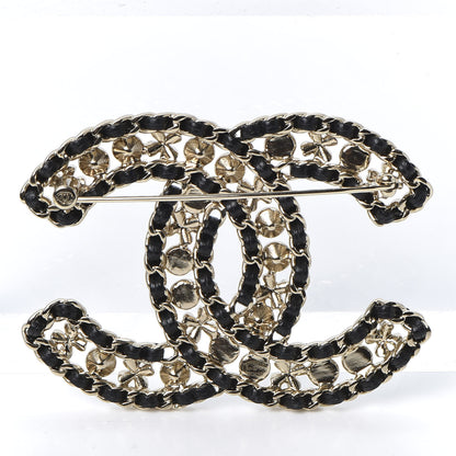 Chanel Metal Lambskin Crystal Sergeant Brooch Black Gold 2 of 4