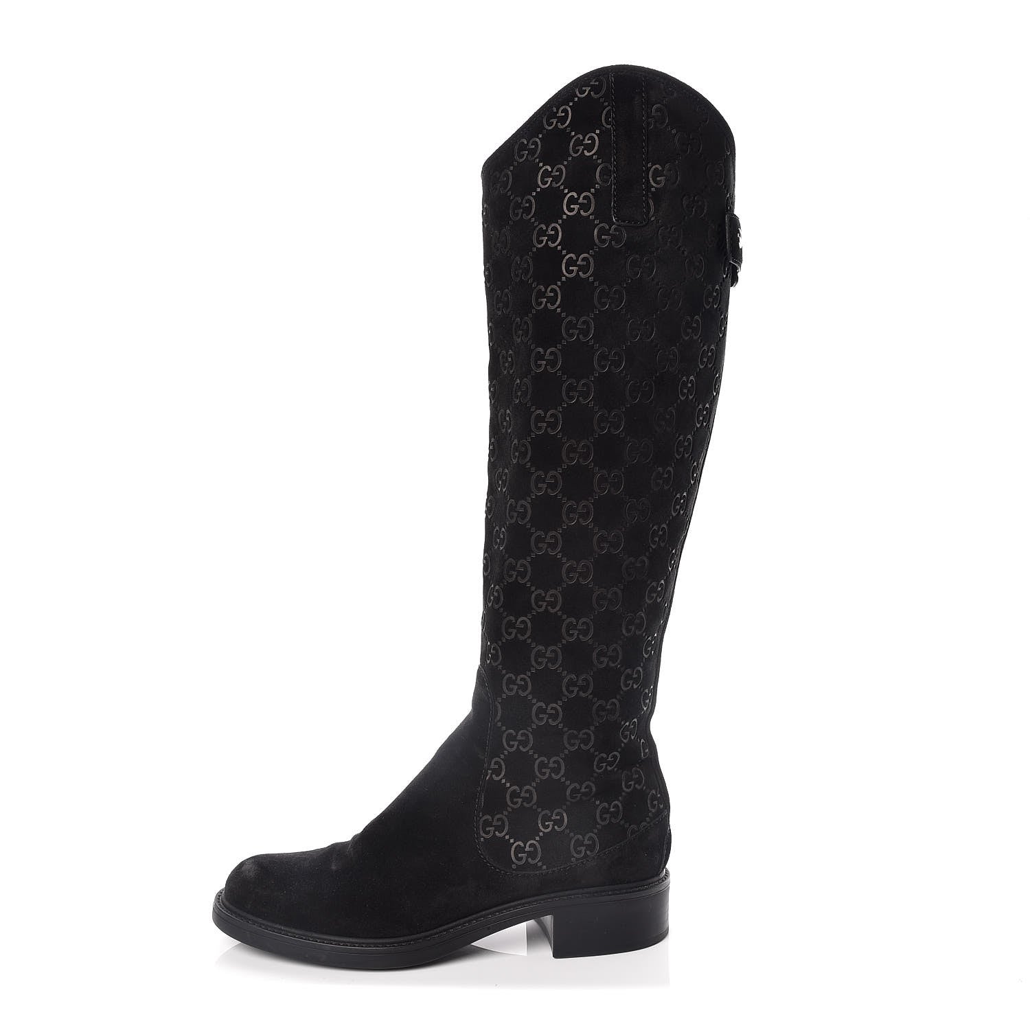 Gucci Suede Softy GG Knee High Riding Boots 37 Black 1 of 11