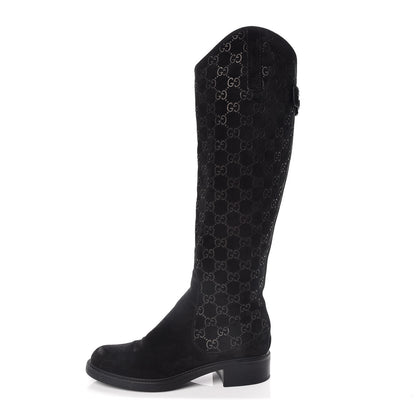 Gucci Suede Softy GG Knee High Riding Boots 37 Black 1 of 11