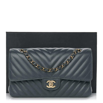 Chanel Lambskin Chevron Quilted Medium Double Flap Dark Grey 13 of 13