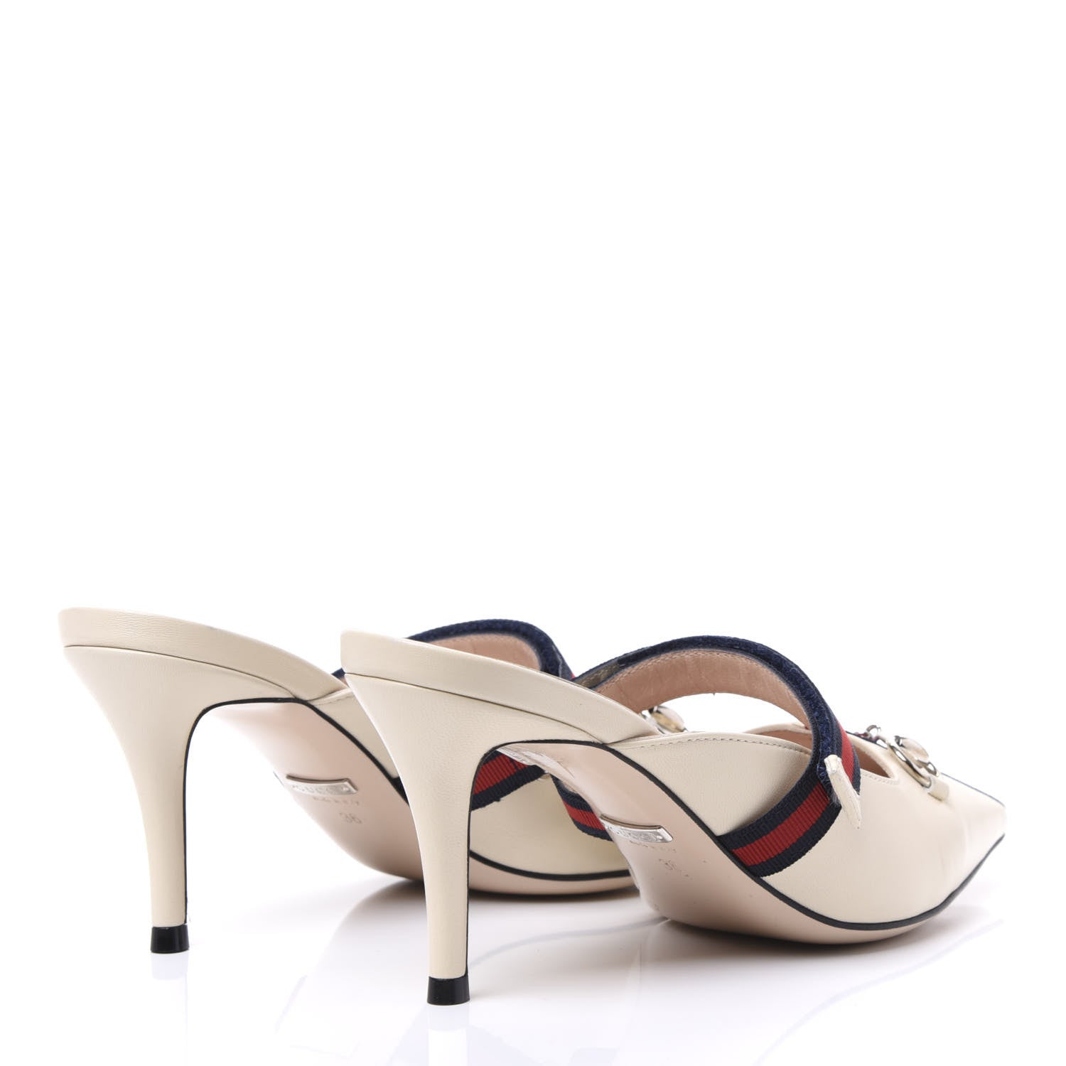 Gucci Malaga Kid Sylvie Web Cross Strap Mid-Heel Slides 36 Vintage White 4 of 9