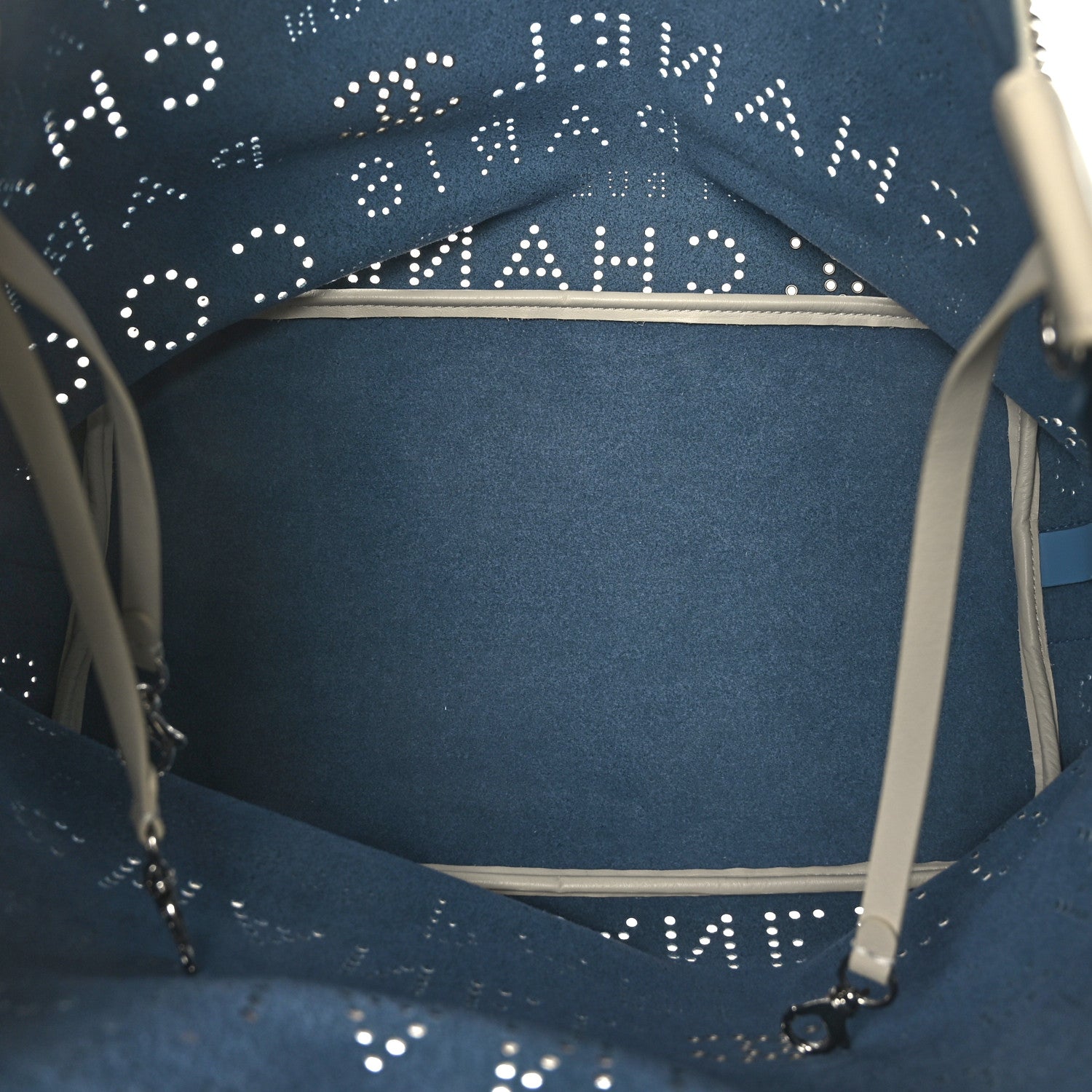 Chanel Calfskin Tweed Small Logo Eyelets Shopping Tote Beige 6 of 12