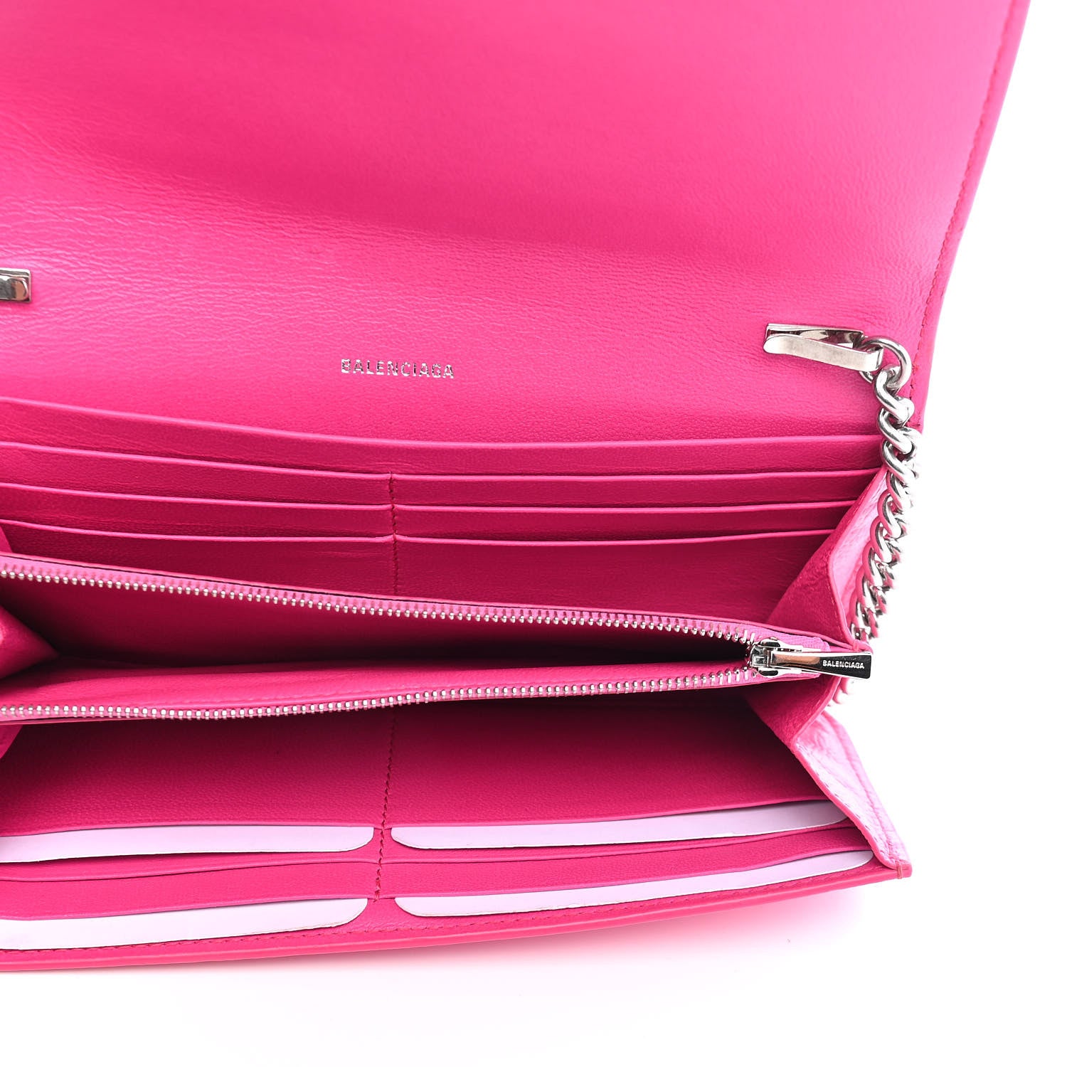 Balenciaga Pebbled Calfskin Everyday Continental Wallet on Chain Acid Pink 4 of 8
