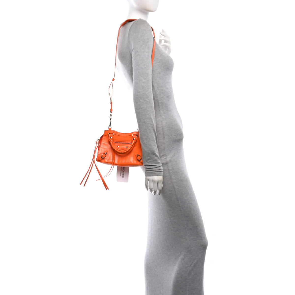Semi Shiny Calfskin Crocodile Embossed Neo Classic Silver Hardware Mini City Orange