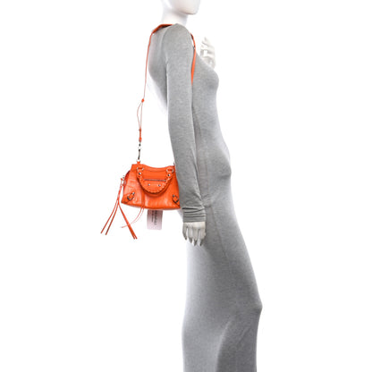 Balenciaga Semi Shiny Calfskin Crocodile Embossed Neo Classic Silver Hardware Mini City Orange 2 of 11