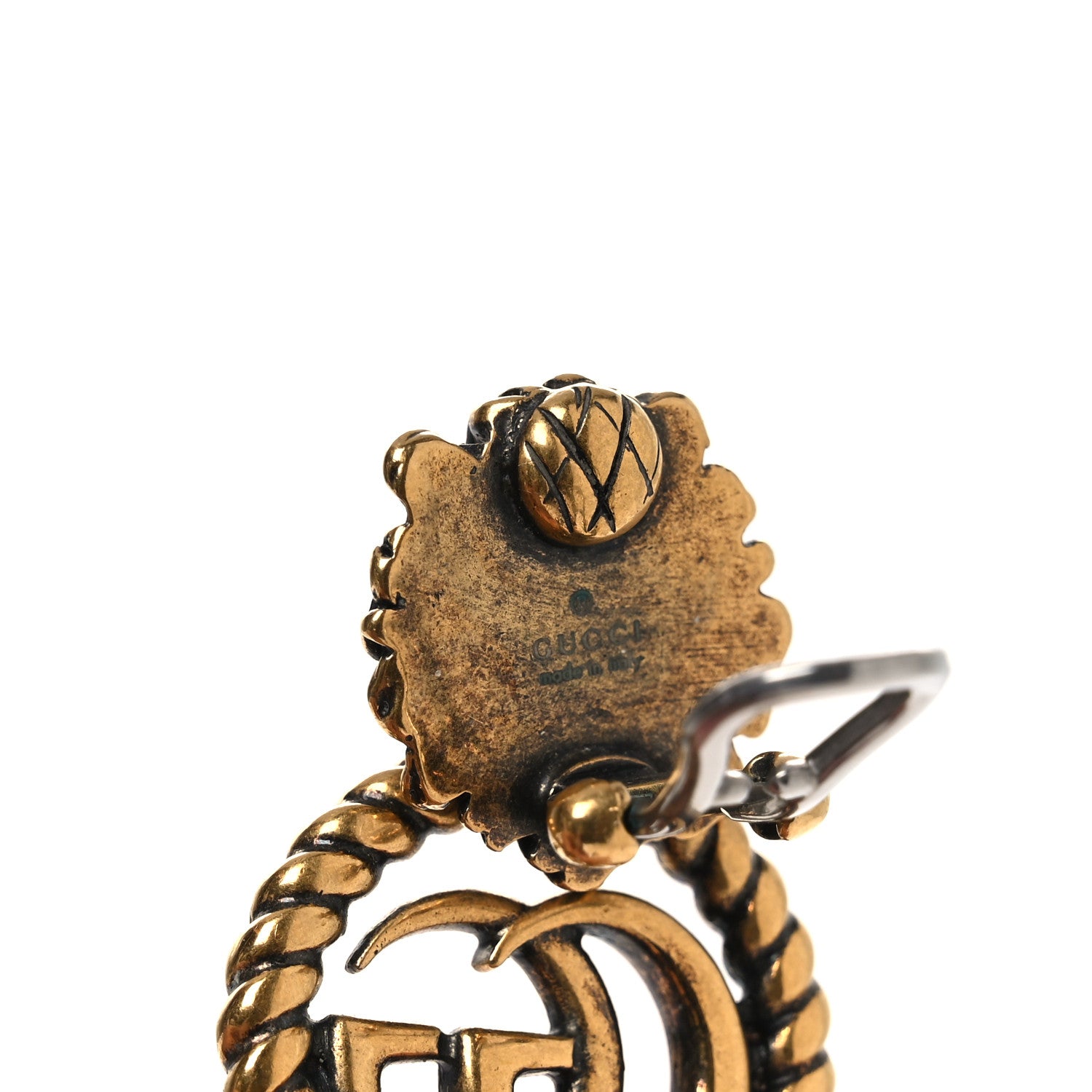 Gucci Metal Double G Lion Head Clip On Earrings Aged Gold 4 of 4