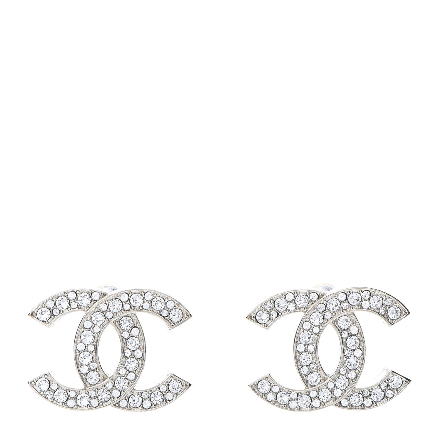 Chanel Crystal Large CC Earrings Silver 1 of 5