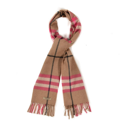 Burberry Cashmere Giant Check Fringe Scarf Camel Pink 1 of 4