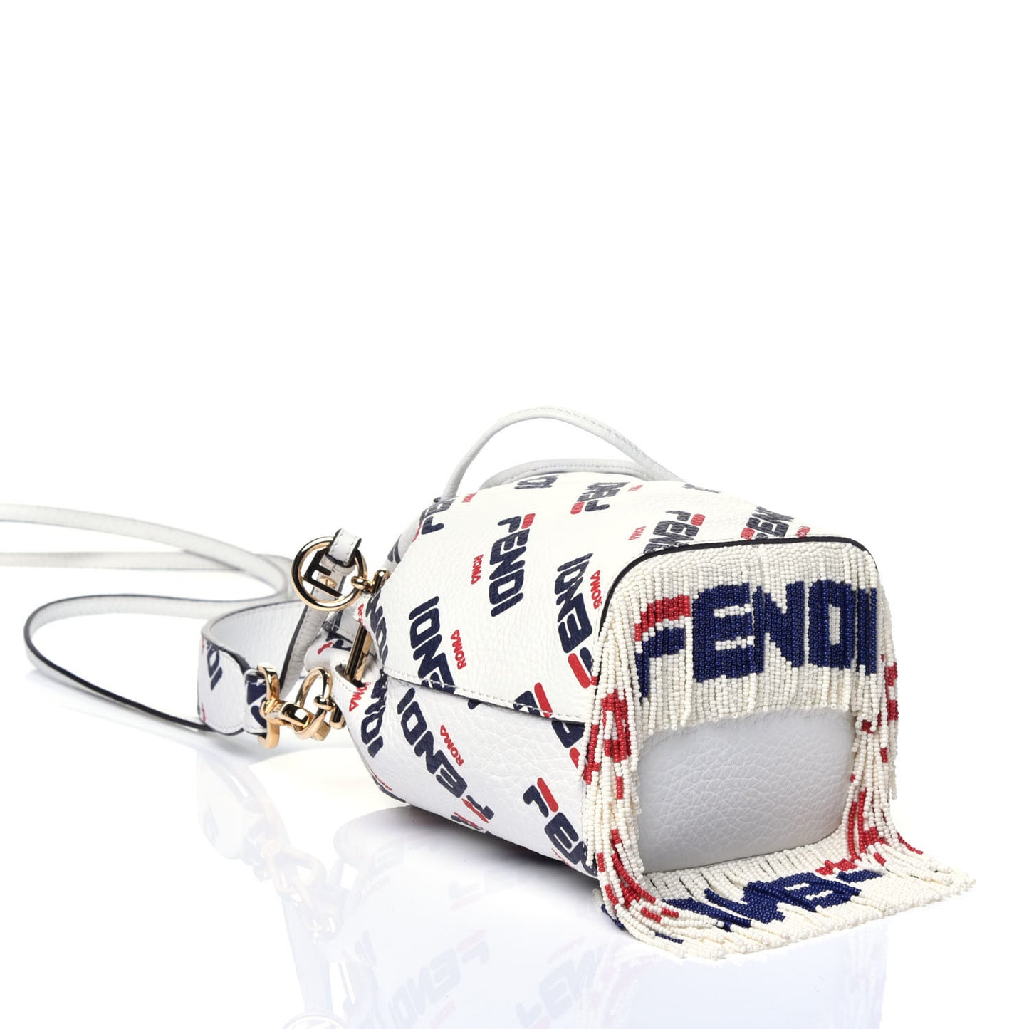 X FILA Calfskin F is Fendi Mania Fringe Mini Mon Tresor Bucket Bag White