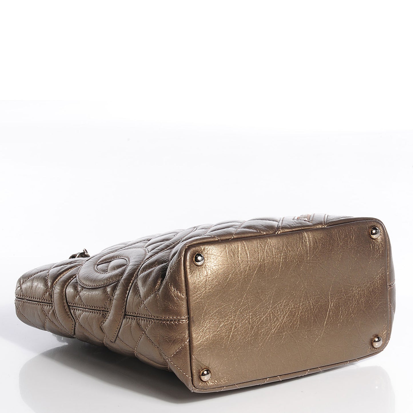 Metallic Aged Calfskin Quilted Medium Cotton Club Tote Bronze
