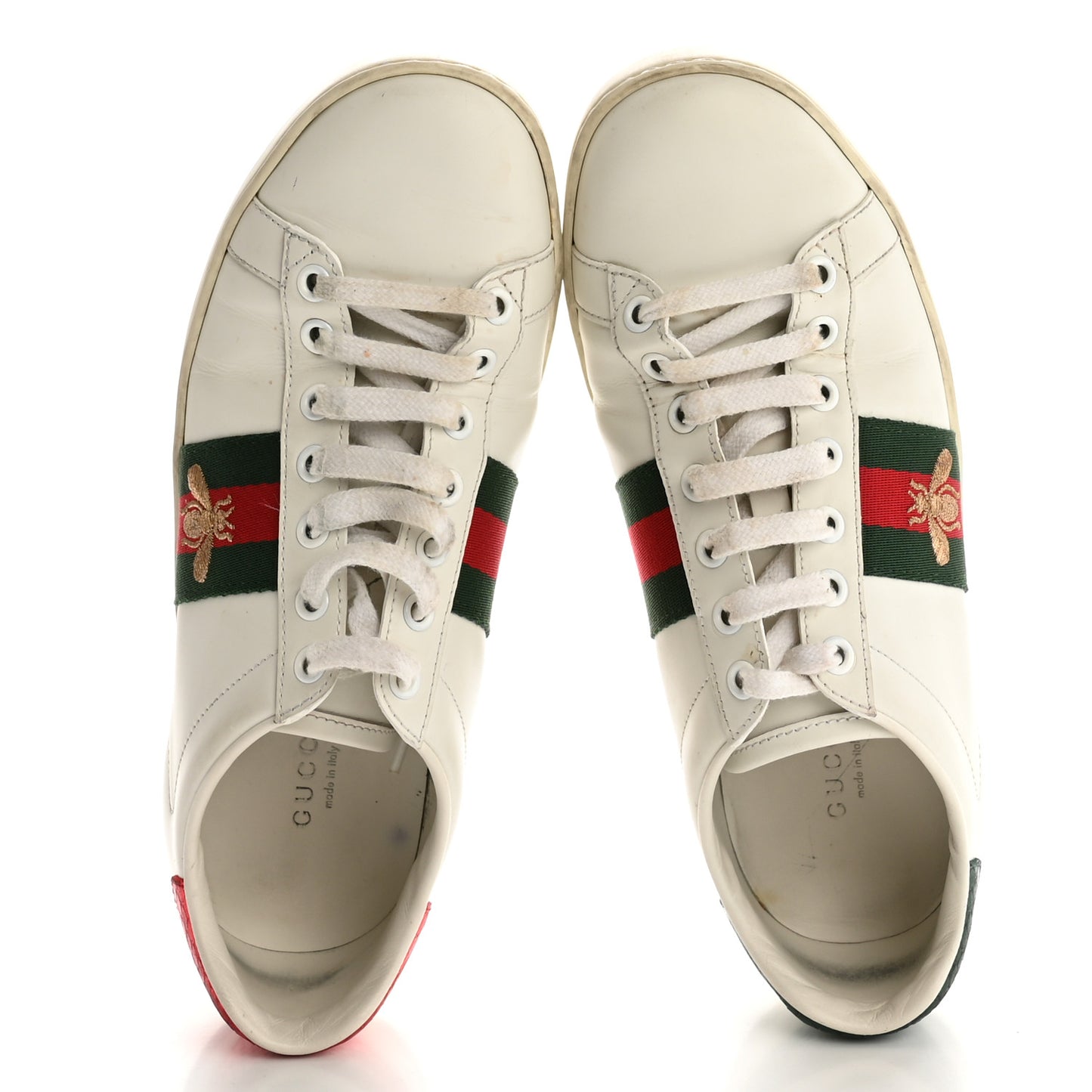 Calfskin Ayers Bee Embroidered Womens Ace Sneakers 36.5 White Green