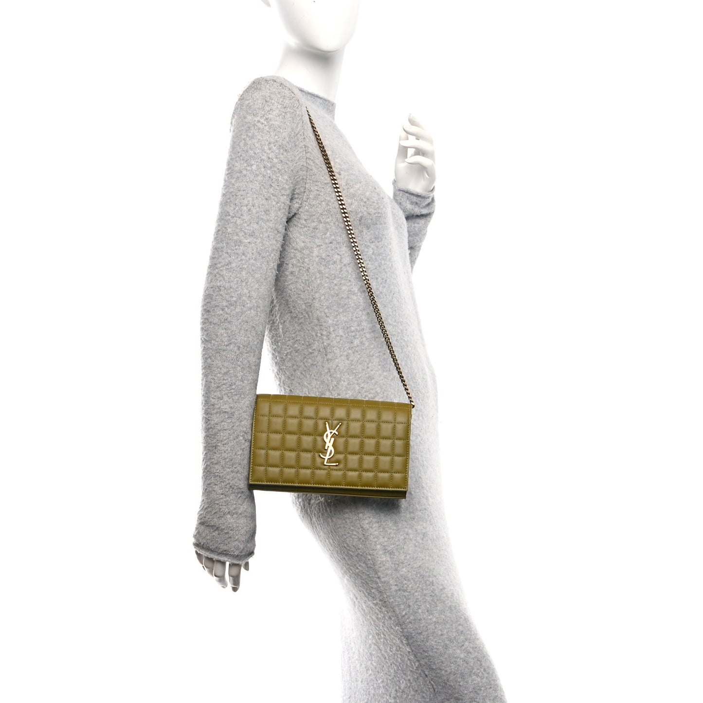 Lambskin Carre Quilted Cassandre Chain Wallet Olive Drab