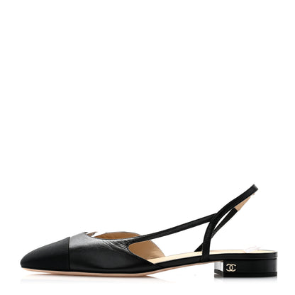 Chanel Goatskin Grosgrain Cap Toe CC Slingback Flats 41 Black 1 of 10