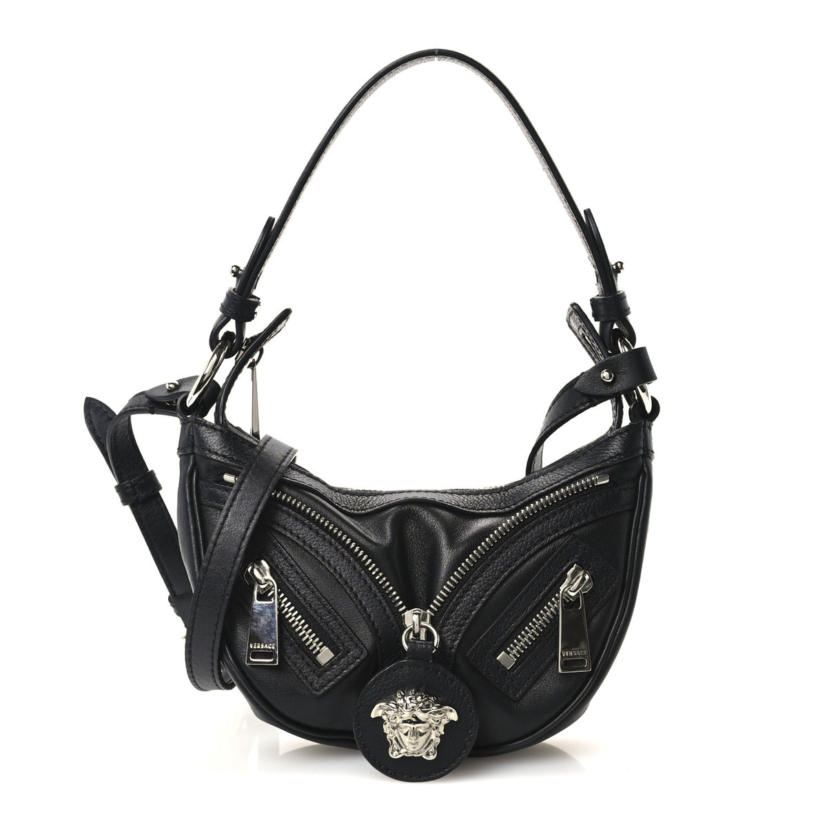 Versace Calfskin Mini Repeat Zip Hobo Black 1 of 10