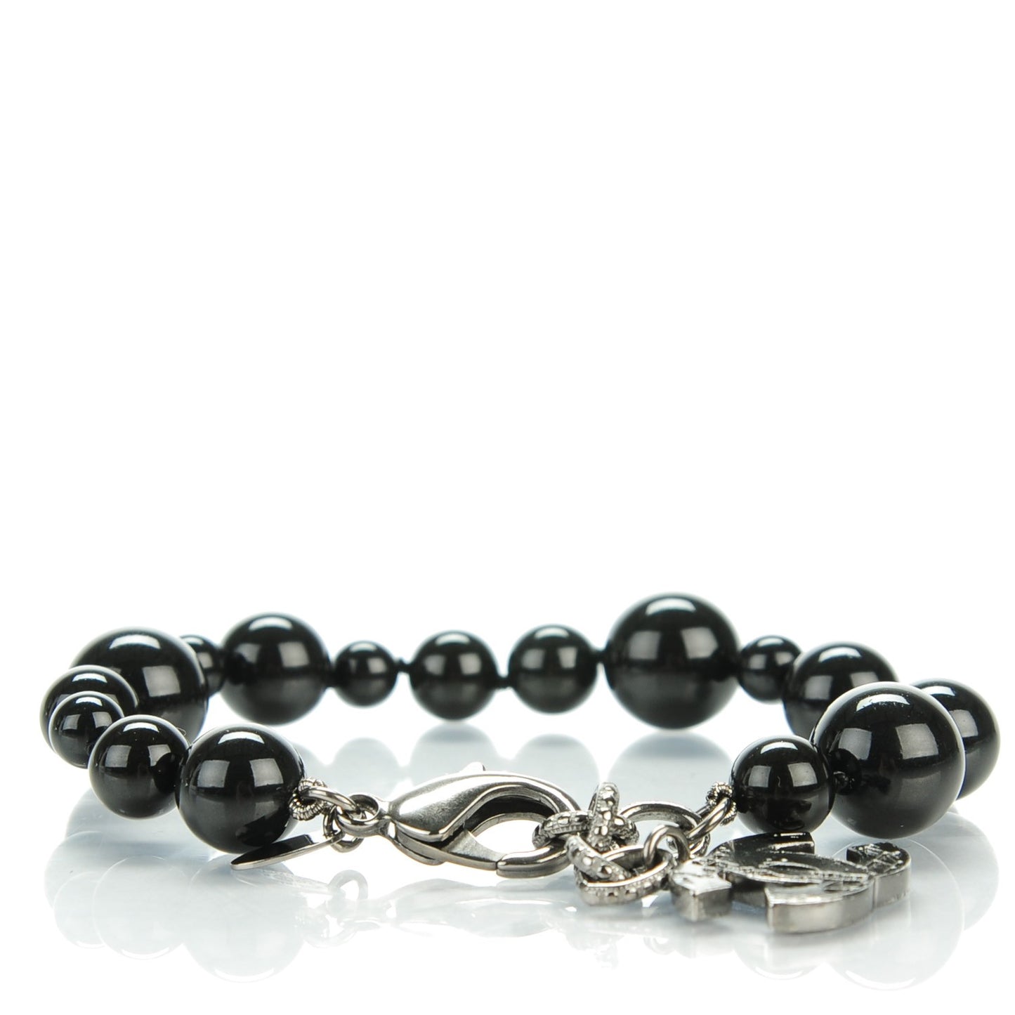 Glass Bead CC Map Bracelet Ruthenium Black