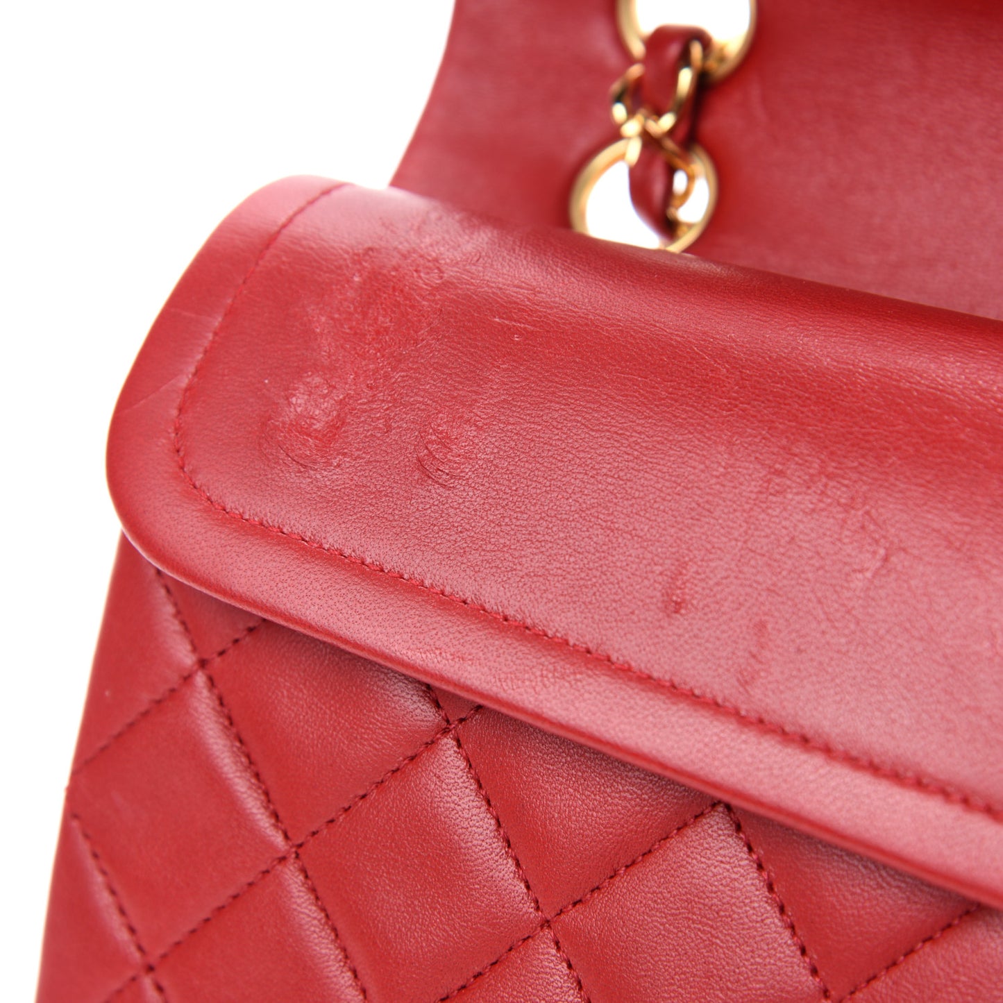 Lambskin Quilted Medium Double Flap Red