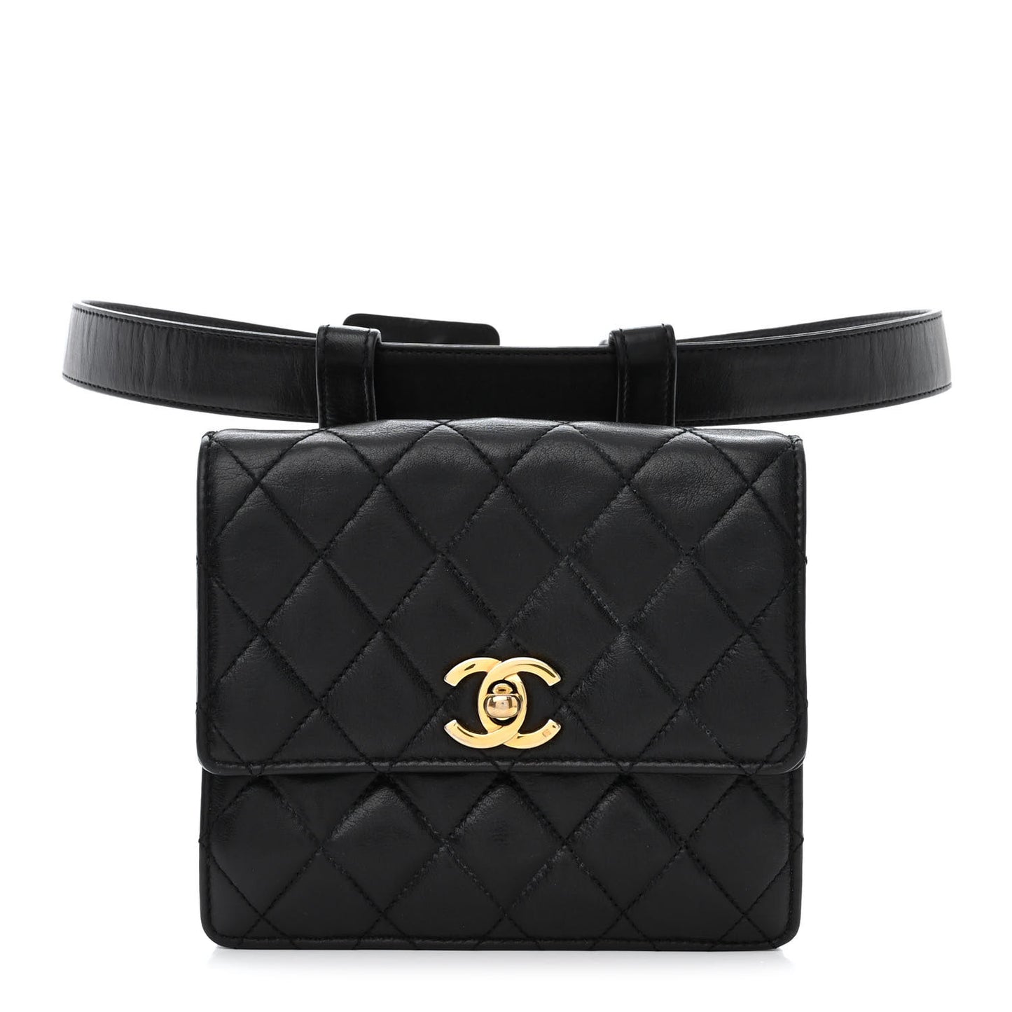 Lambskin Quilted Flap Waist Belt Bag 75 30 Black