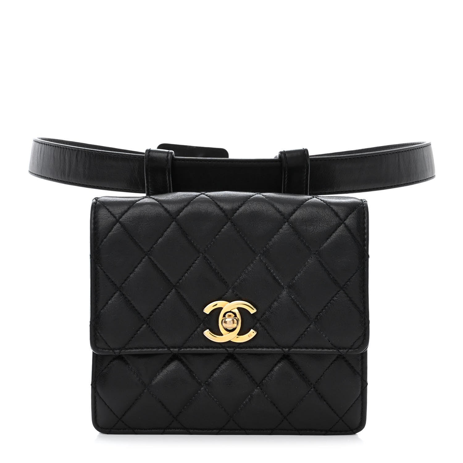 Chanel Lambskin Quilted Flap Waist Belt Bag 75 30 Black 1 of 15